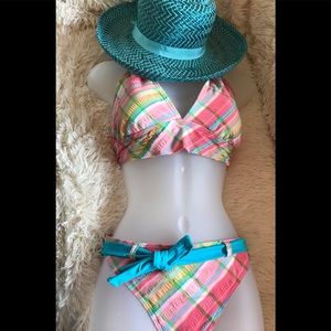 EUC Esprit pastel plaid bikini. Sz Large